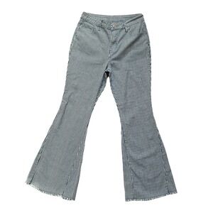 Women's Boho Jeans Large White/ Blue Striped Bell Bottom Flare Stretch High Rise